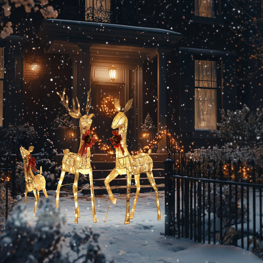 3pcs Large Christmas Reindeer Set Outdoor Christmas Decorations with LED Perfect for Holiday Decor in Yards, Lawns, Gardens