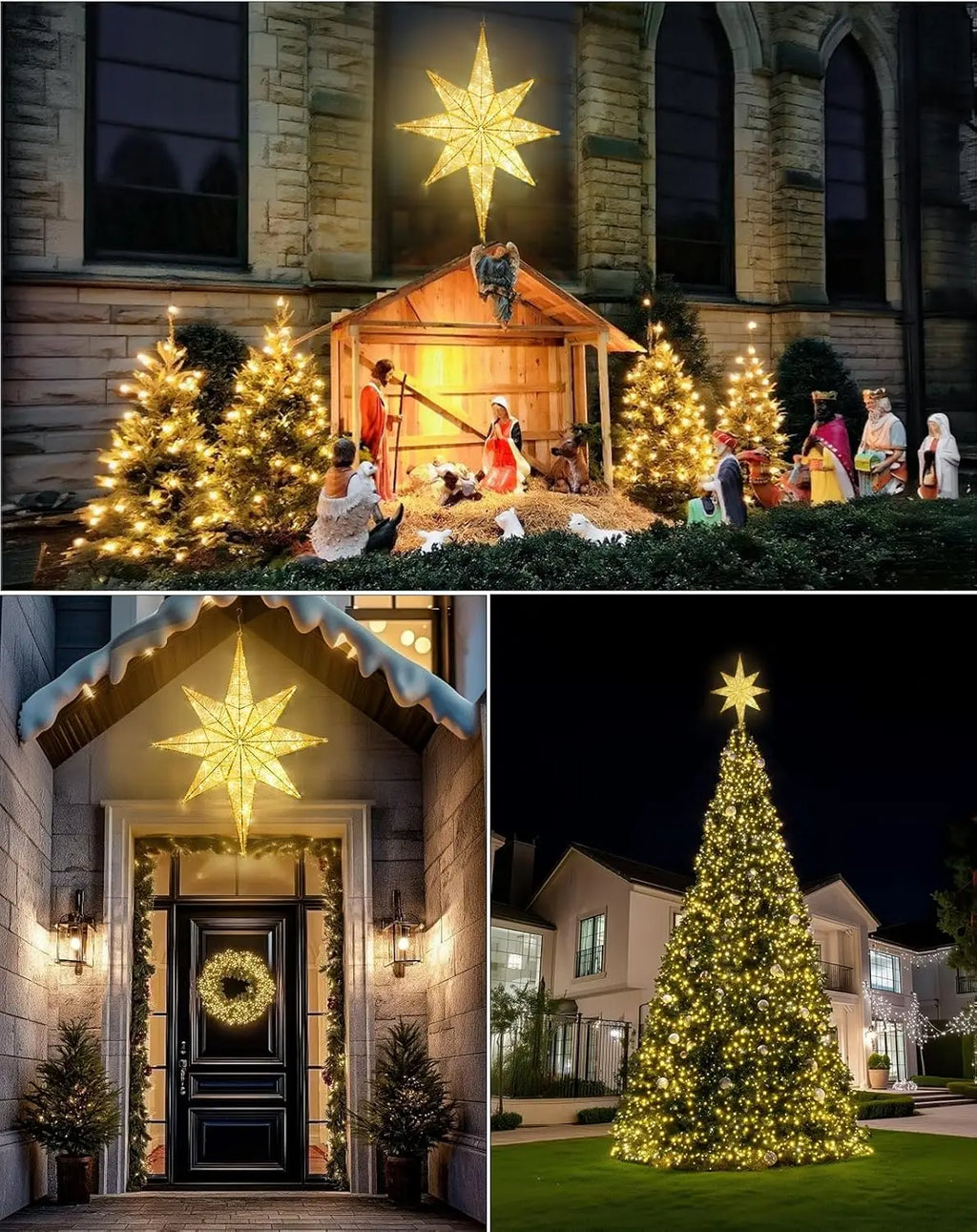 Christmas Bethlehem Star Led Sign for Outdoor Decor Gold Metal Frame