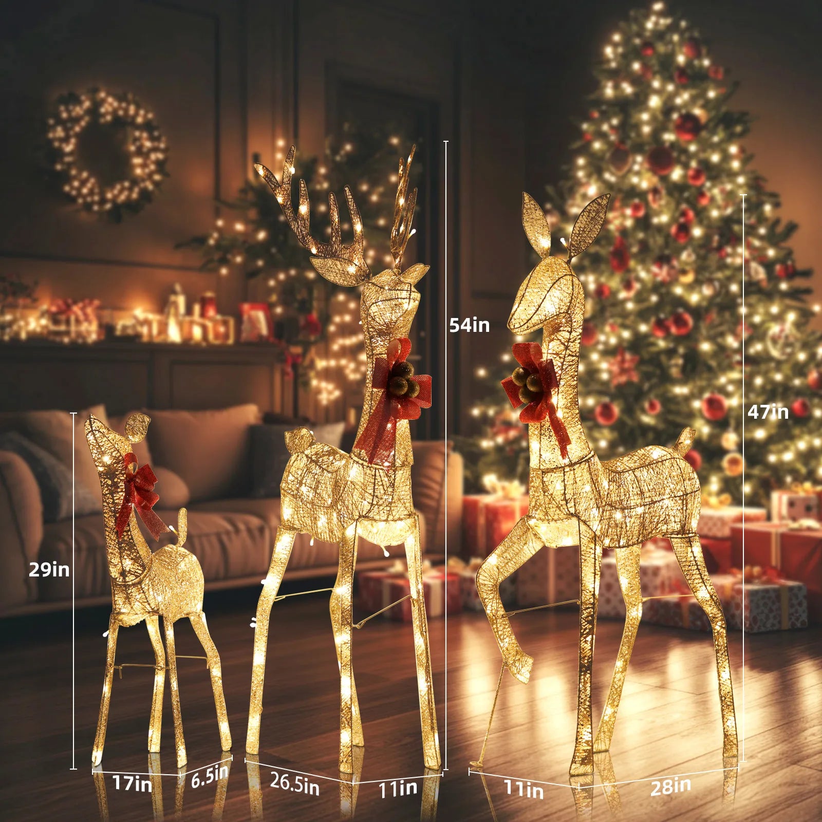 3pcs Large Christmas Reindeer Set Outdoor Christmas Decorations with LED Perfect for Holiday Decor in Yards, Lawns, Gardens