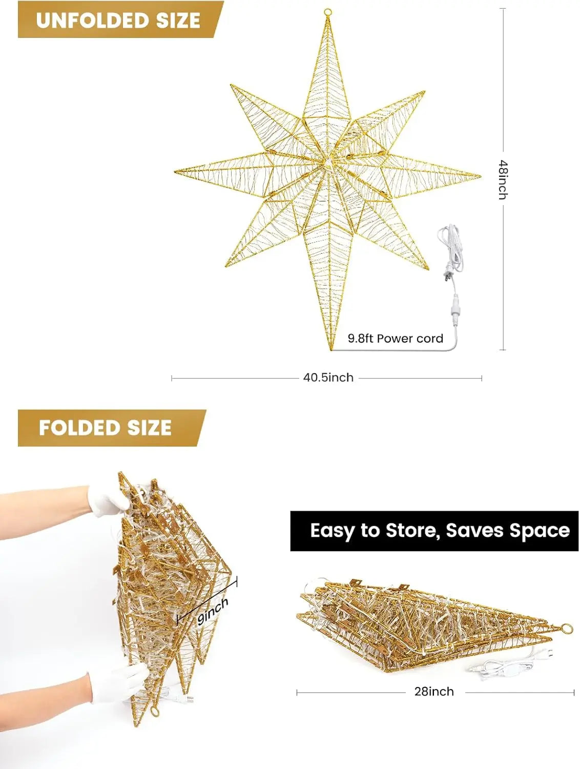 Christmas Bethlehem Star Led Sign for Outdoor Decor Gold Metal Frame