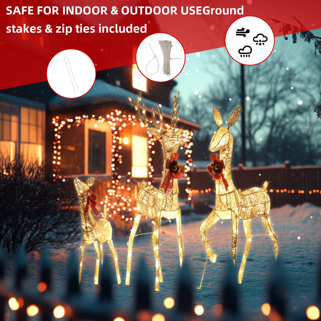 3pcs Large Christmas Reindeer Set Outdoor Christmas Decorations with LED Perfect for Holiday Decor in Yards, Lawns, Gardens