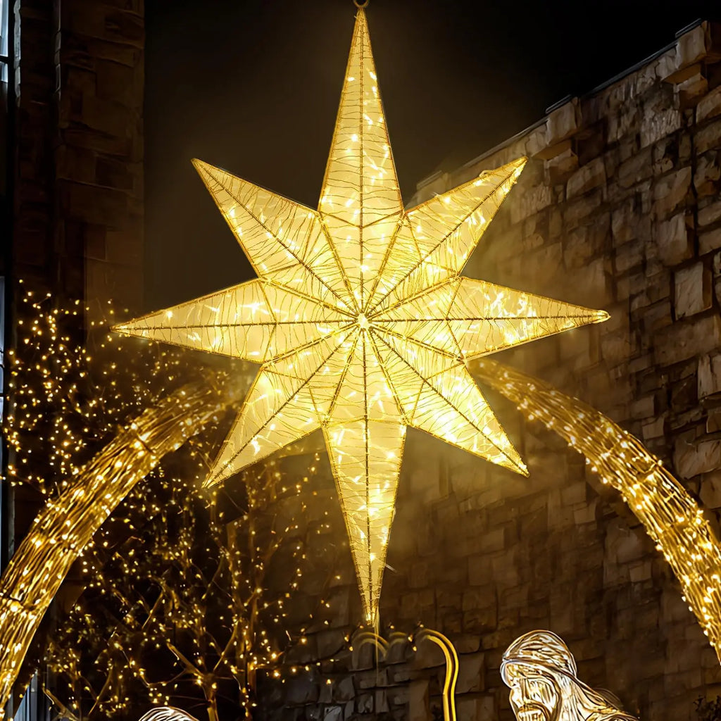 Christmas Bethlehem Star Led Sign for Outdoor Decor Gold Metal Frame