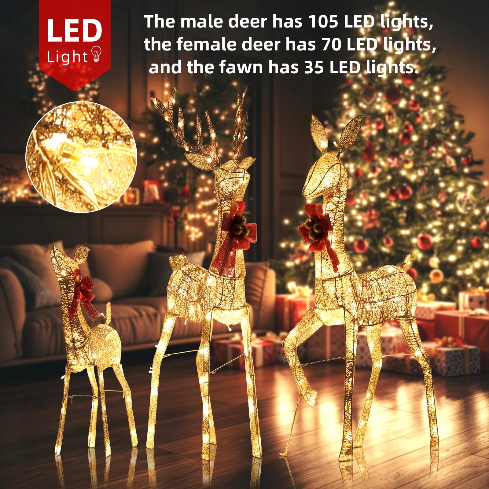 3pcs Large Christmas Reindeer Set Outdoor Christmas Decorations with LED Perfect for Holiday Decor in Yards, Lawns, Gardens