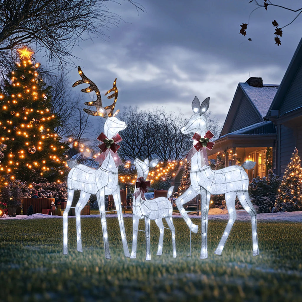 3pcs Large Christmas Reindeer Set Outdoor Christmas Decorations with LED Perfect for Holiday Decor in Yards, Lawns, Gardens
